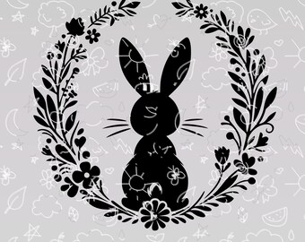 Easter Bunny, Easter Wreath, Flowers, Easter Plotter File SVG PNG Eastern Rabbit
