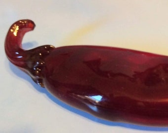 Hand Blown Red Glass Chili Pepper Shape 7" long  Figurine used