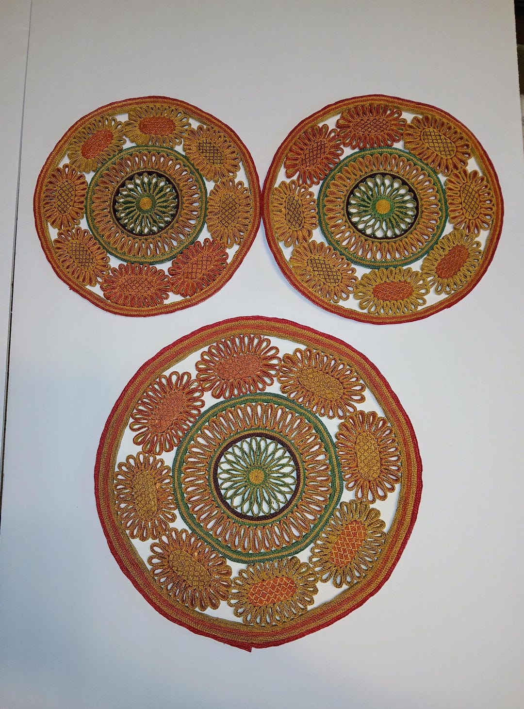Handmade Raffia Multi Color Straw Rattan Wicker Boho Set of 3 Trivet ...