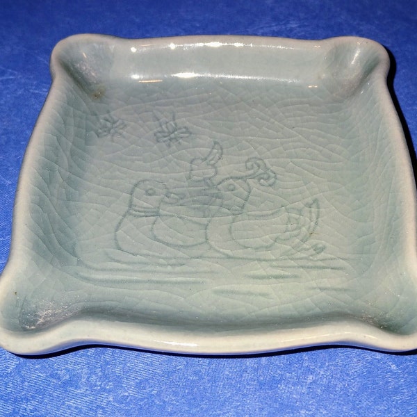 Handmade Korean Traditional Celadon Ceramic Wedding Love Ducks Chopstick Holder Dish used