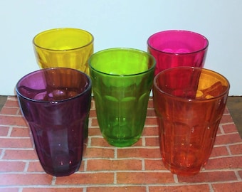 Multi Color Circleware Gem Jewel Ribbed Drinking 6 oz Glass by Palaks used