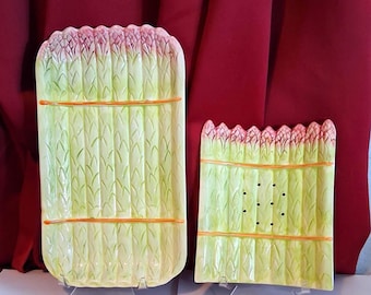 Hand Painted Majolica Ceramic  Asparagus Serving Tray or Dripping Tray by Sur La Table made in Italy used Sold as each