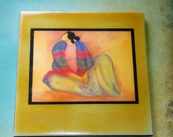 R C Gorman " Navajo Setting  Woman with Blue Blanket" Hanging Square Tile  used