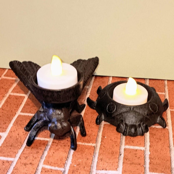 Brownish Black Heavy Cast Iron Dragonfly or Lady Bug Tea Light Candle Holder used Sold as each