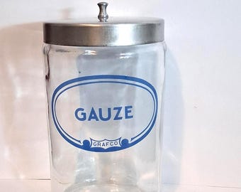 Glass Medical Office " Gauze " Sterilizer 7.5"  Jar with Stainless Steel Lid by Grafco used