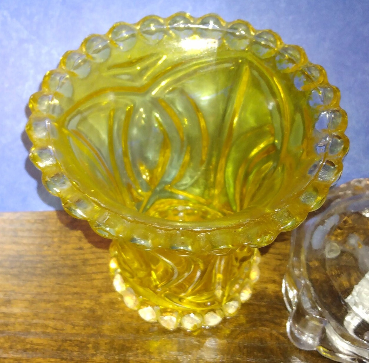 Amber Glass Electric Table Top Night Light With Clear Glass Base Used