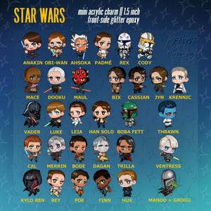 Star Wars Mini Acrylic Charm 1.5 inch/4cm Glitter Epoxy Front-Side