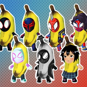 ATSV SPIDER-VERSE Spider Banana Miles, Hobie, Pav, Miguel, Noir, Peni, Gwen 3.5 Laminated Sticker [Homemade]