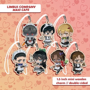 B-GRADE Limbus Company Maid Cafe 1.5&quot; inch Mini Wooden Charm // Vergilious, Yi Sang, Sinclair, Meursault, Hong Lu, Heathcliff, Gregor