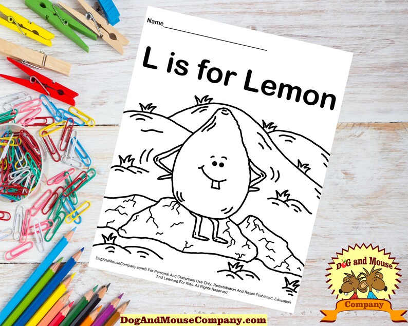 L Is For Lemon Learn Your ABC's Coloring Page Printable | Etsy