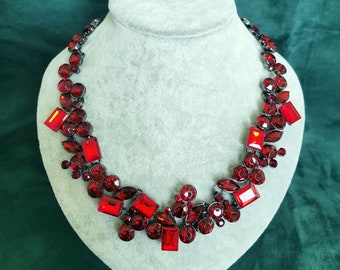 Luxury Acrylic Diamond Necklace, Red Bridal Necklace, Bridal Jewelry, Statement Necklace