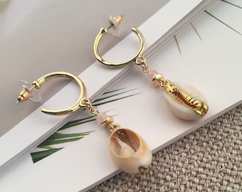 Boucles d'oreilles en coquillage cauris : bijoux bohèmes délicats en coquillage