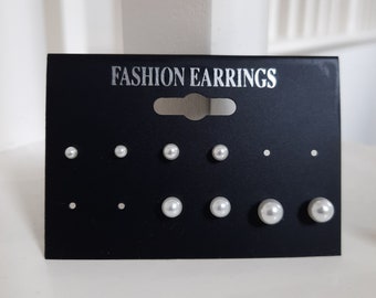 Imitation Pearl Stud Earrings Set: Stainless Steel Post (3/4/5/6mm)