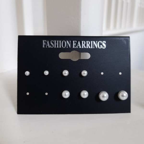 Set of 4 post Imitation pearl earrings, Stainless steel post, 3/4/5/6mm pearl stud