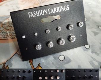 Plastic Post Stud Earrings Set: Glass Stone, Sensitive Ears, 5 Pairs