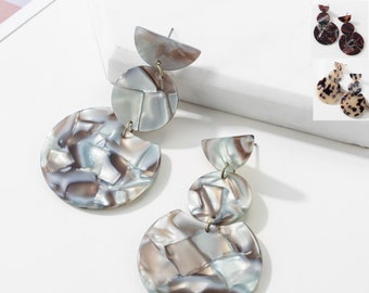 Acetate Dangle Drop Earrings: Resin Tortoise Shell Statement Earrings
