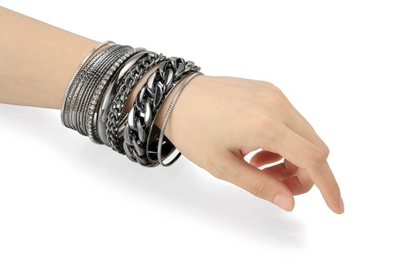 Textured/plain/metal Chain Multiple Metal Bangle Bracelets