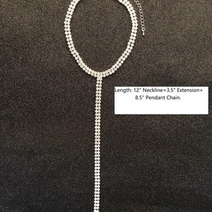 Silver Color 2 Row Cupchain Y-Necklace W/Clear Rhine Stones Length: 123.5 Extension8.5 Pendant image 4