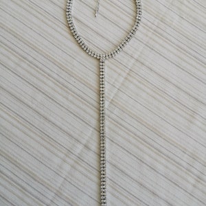 Silver Color 2 Row Cupchain Y-Necklace W/Clear Rhine Stones Length: 123.5 Extension8.5 Pendant image 3