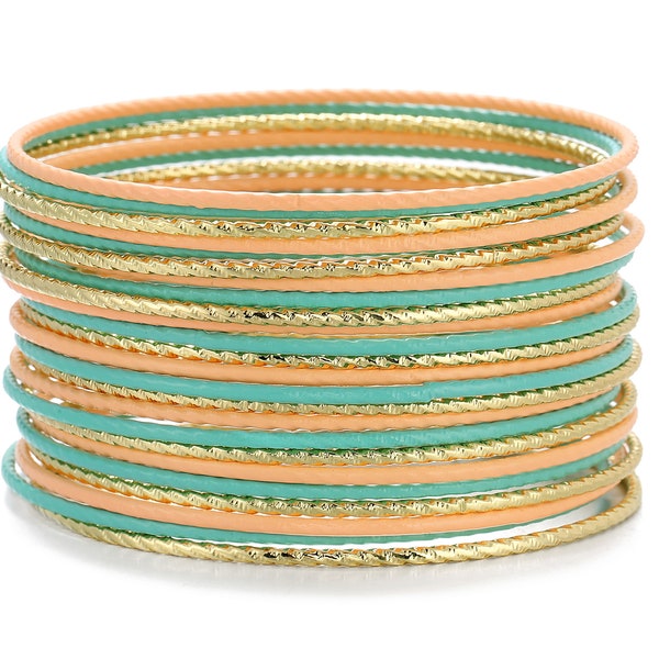 Metal Bangles Mixed W/Colorful Painting Enamel Coating Metal Bangle Bracelets Set, 24Pcs/Set, 4 Colors Available, Gift For Her