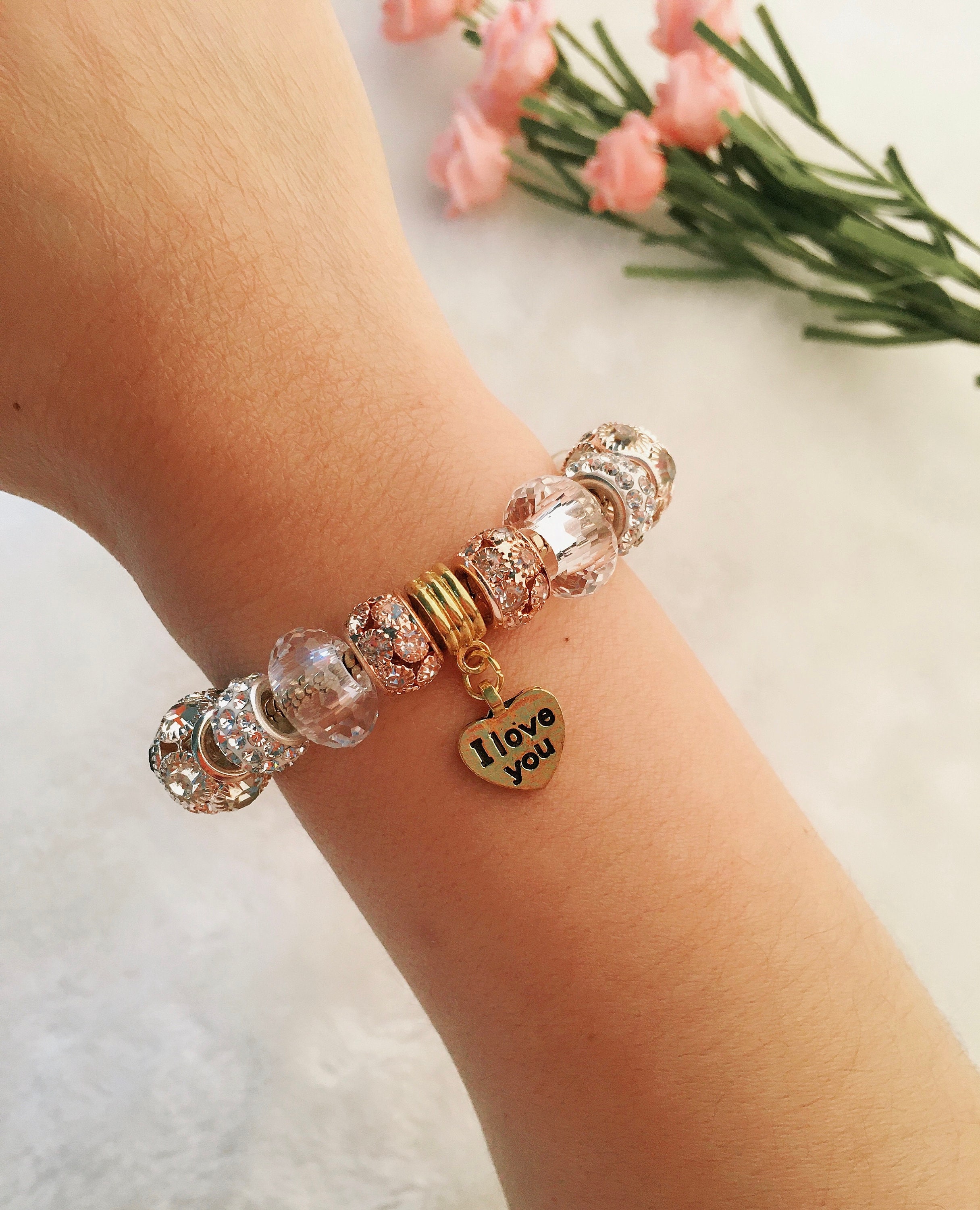 “I Love You” Postcard Charm – Gold Tone Dangle Bead For Pandora, Chamilia & Snake Chain Bracelets - View #3