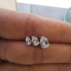 Teardrop Shape 3/4/5mm Stainless Steel Stud Earrings Set W/Clear Crystal Cubic Rhine Stones 3Pairs/Set, Stud Earring, Stone Earrings