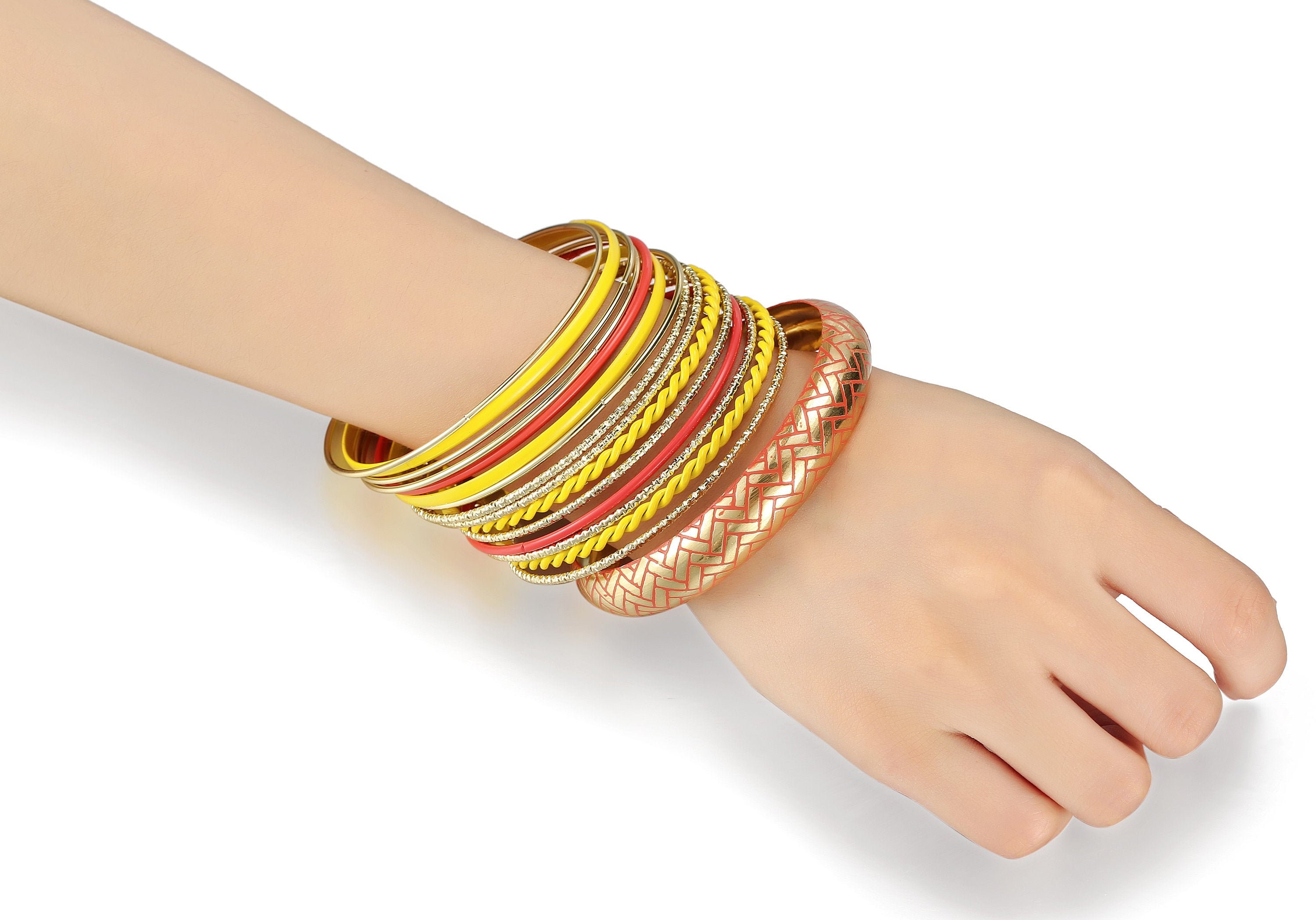 Colorful Painting Enamel Coating Metal Bangle Bracelets Set