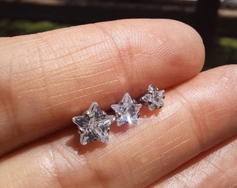 Parure de clous d'oreilles étoiles : acier inoxydable avec zircons cubiques (3 paires)