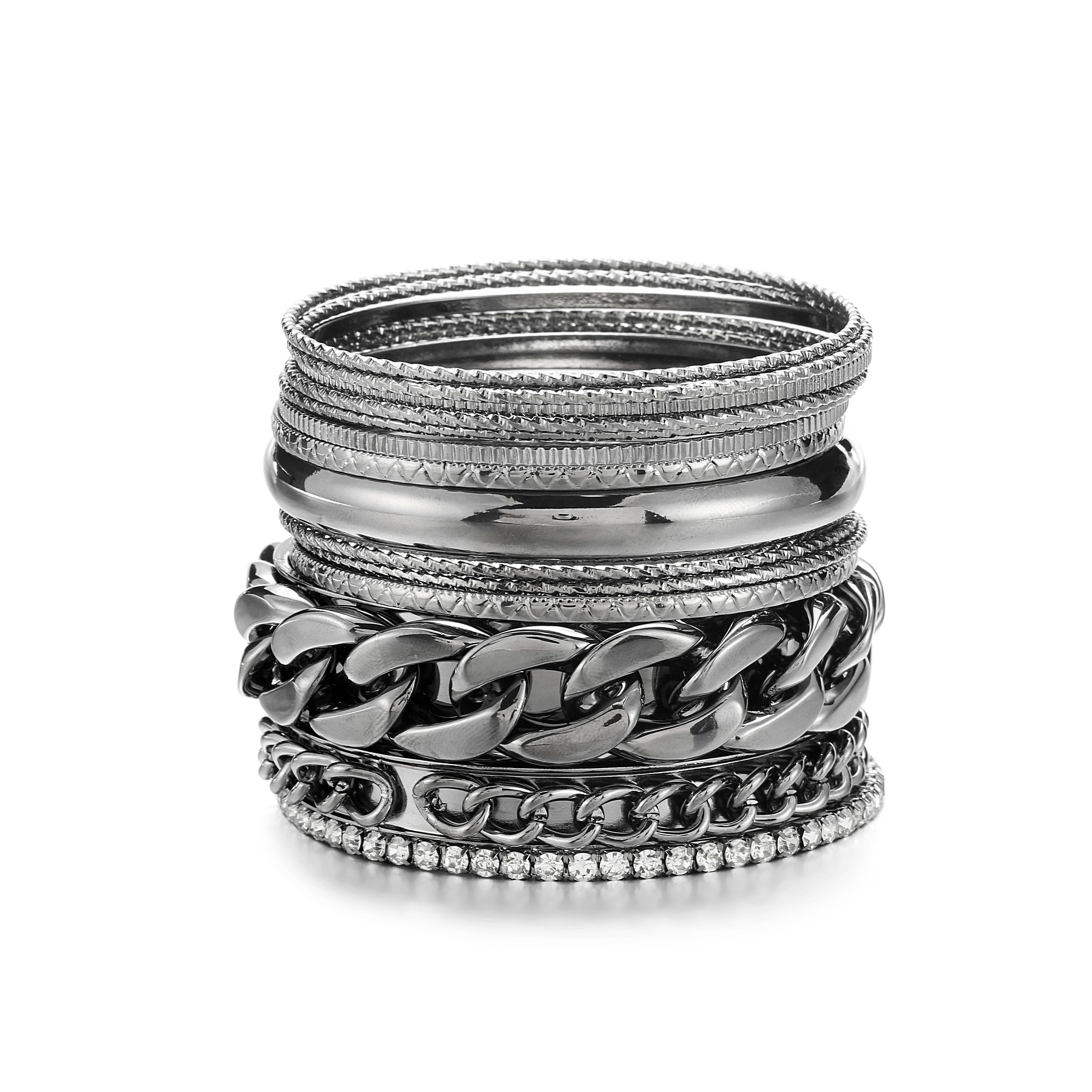 Textured/plain/metal Chain Multiple Metal Bangle Bracelets Textured/plain/metal Chain Multiple Metal Bangle Bracelets
