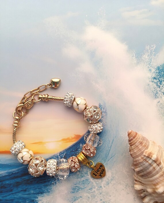 “I Love You” Postcard Charm – Gold Tone Dangle Bead For Pandora, Chamilia & Snake Chain Bracelets - View #2