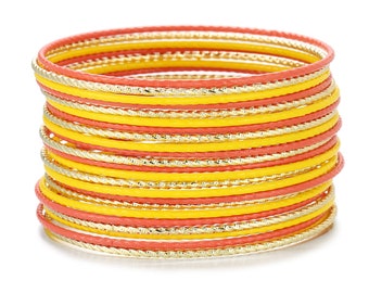 Enamel Coated Metal Bangle Bracelet Set - Colorful Painted Bangles (24 Pcs)