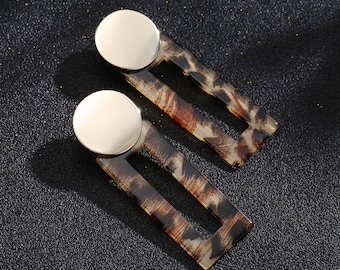 Boucles d'oreilles pendantes léopard en acrylique : tige en argent sterling, résine acétate