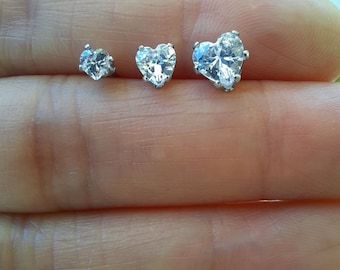 Heart Stud Earrings: Stainless Steel with Cubic Zirconia (3 Pairs)