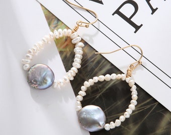 Baroque Pearl Earrings: Gold Fish Hook, Freshwater Pearl Jewelry