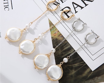 Créoles pendantes avec perles baroques : bijoux de mariée or/argent