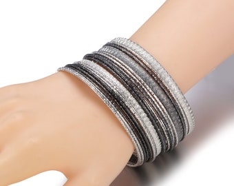 Ensemble de bracelets joncs en métal texturé - Argenté et bronze à canon - 18 pcs