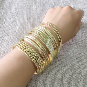 Multiple Textured Metal Bangle Bracelets Set for Women 20Pcs/Set, Gold Color, Gift For Her