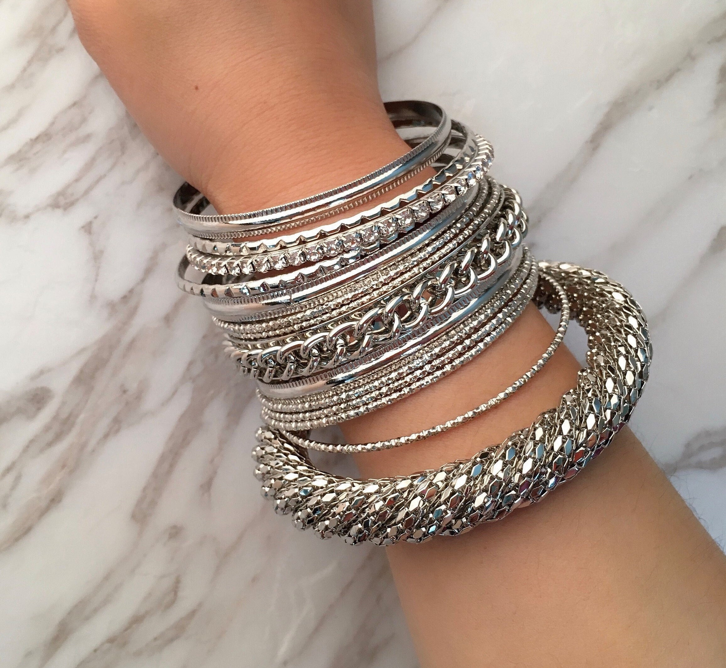 Indian African Vintage Multiple Metal Bangle Bracelets Set