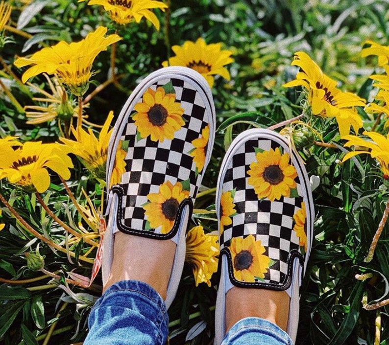 checker vans with sunflowers