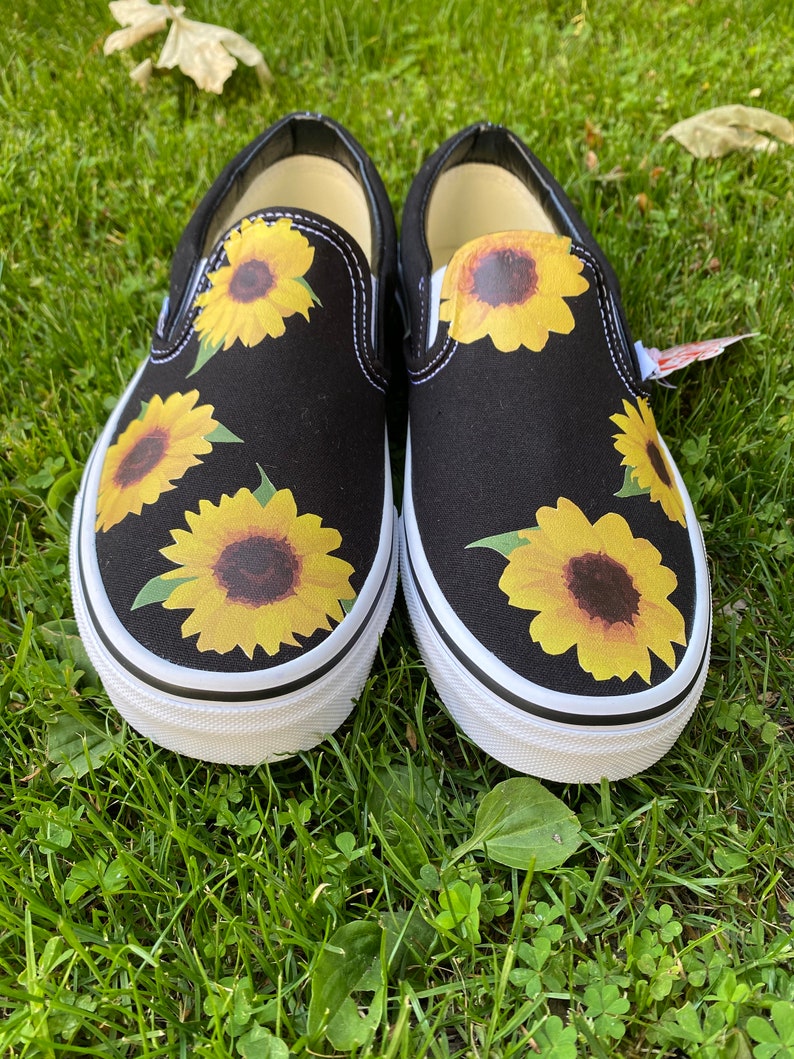 Sunflower Vans FAST FREE SHIPPING Slip on Classic Custom Shoes | Etsy