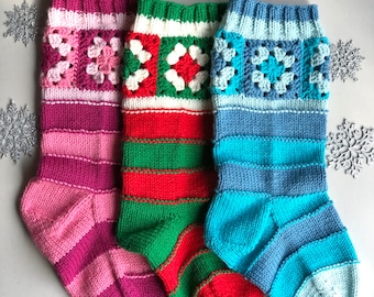 SquareKnit Christmas Stocking crochet/knitting pattern. PDF file. Digital Download Only.