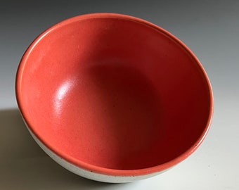 Small Stoneware Porcelain Bowl Nerikomi Patterned with Red Satin Matte Interior For Cereal, Snacks or Gift