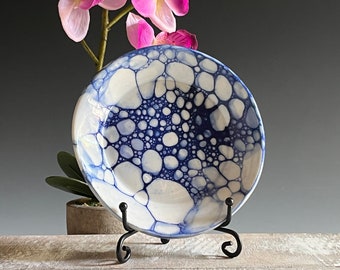 Unique Royal Blue Bubble Glazed Saucer Modern Lush Contemporary Tableware, Unique Dinnerware for Tea Cups, Dessert, Cookies or Pet Dish