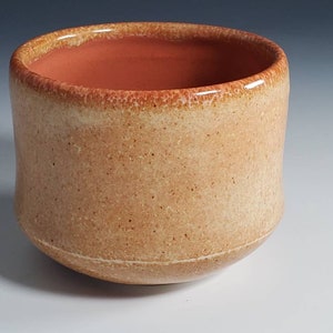 Handmade Wheel-thrown Shino Yellow Red Glazed Ceramic Porcelain Stoneware Yunomi, Asian Style Tea Cup, Saki, Small Tumbler, Chawan Teabowl