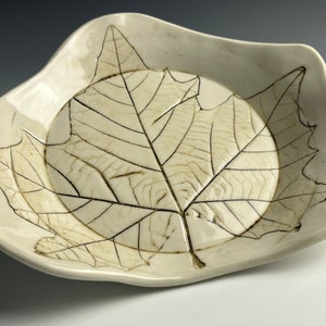 Ceramic Handmade Round Porcelain Leaf Plate with Sycamore Leaf Impression Organic Design, Centerpiece, Nature Inspired Decor