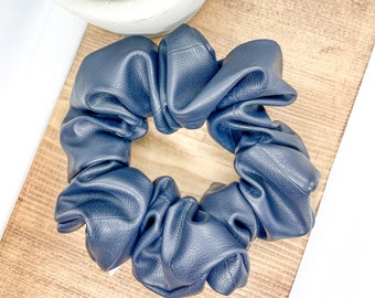 Navy Vegan Leather Scrunchie | Faux Leather | Fall Fashion