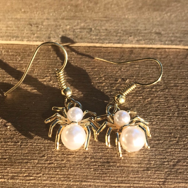 Pearl Spider Goth Earrings Hypoallergenic