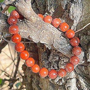 Red Jasper Gemstone Bracelet, 7 inch Stretch bracelet, 8 mm Round beaded bracelet, Stacking bracelet, Handmade jewelry, Red stone bracelet