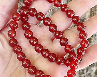 Carnelian Bracelet, 7 inch Gemstone bracelet, 8 mm round beaded bracelet, red stacking bracelet, handmade jewelry, stretchy bracelet red gem