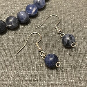 Blue Sodalite gemstone earrings 925 Sterling silver earrings Dainty beaded dangle earrings Blue stone drop earring Sodalite gemstone jewelry